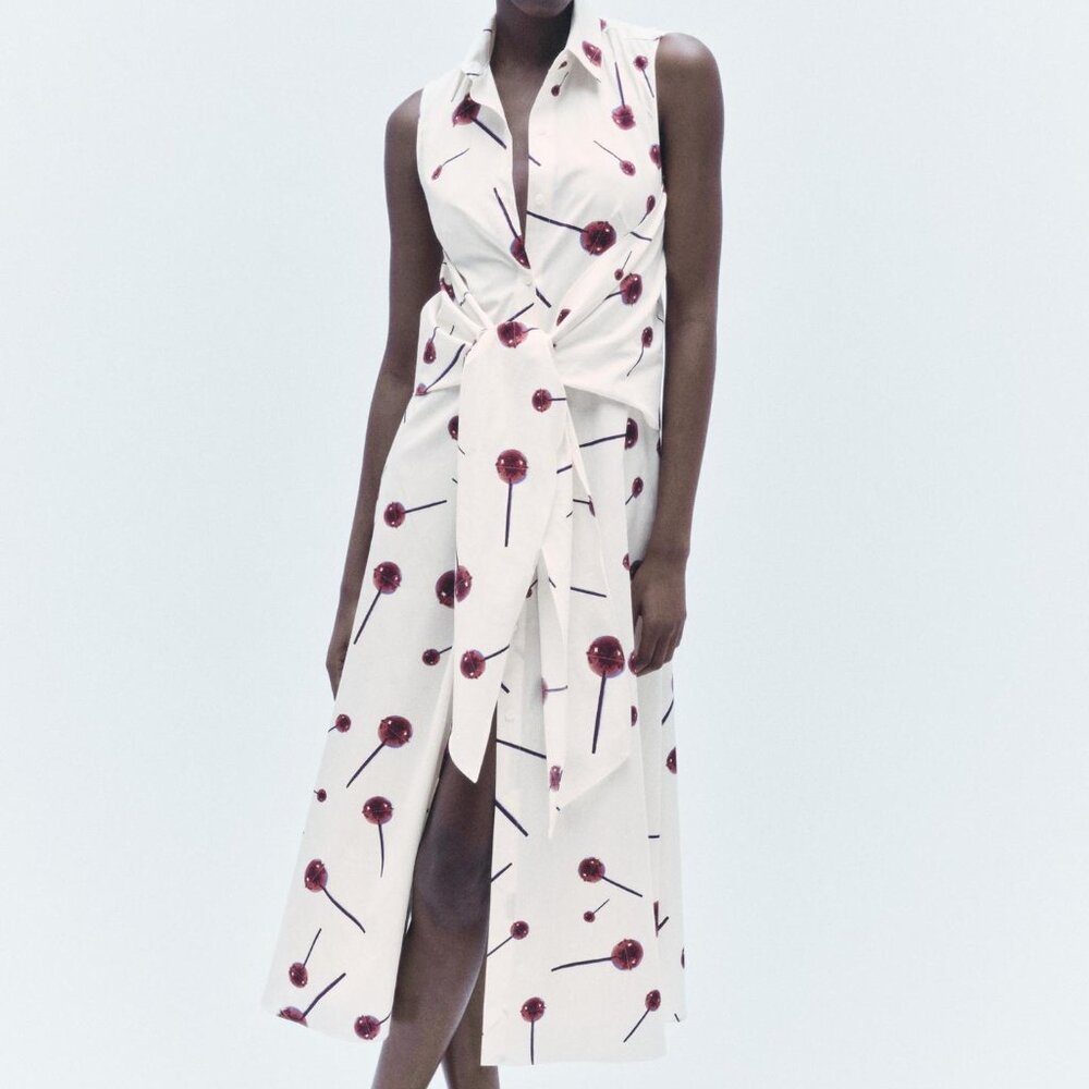 Zara White Dress with Red Floral Print